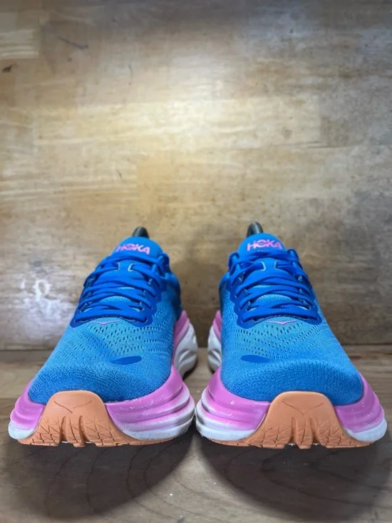 Hoka One One Bondi 8 REFLECTIVE Womens Size 7.5 Running Shoes Sneakers Blue Pink - Picture 2 of 13